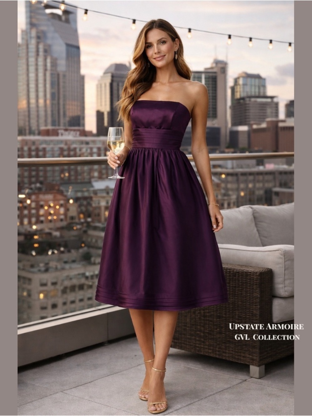 WTOO by Watters and Watters Strapless Midi Dress in Deep Plum Size 10 - Picture 4 of 15